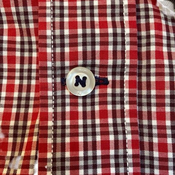 Nautica Long Sleeve Button Up Dress Shirt Small Pattern Red Navy Plaid Men Sz XL - Picture 6 of 12